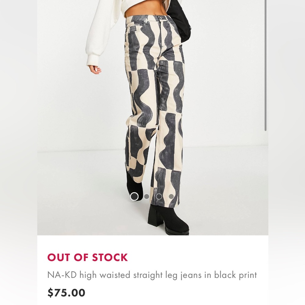 NA-KD high waisted straight leg jeans in black print